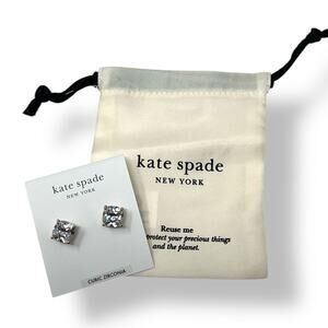 Kate Spade Mini Square CZ Stud Earrings Clear Crystal Gold Tone New